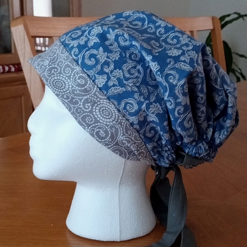 Scrub Ponytail Reversible Hat Blue/Grey Can Be Worn Several Ways NWOT